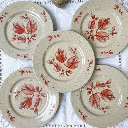 5 Petites assiettes en grès Tulowice motif fleuris - violn.fr