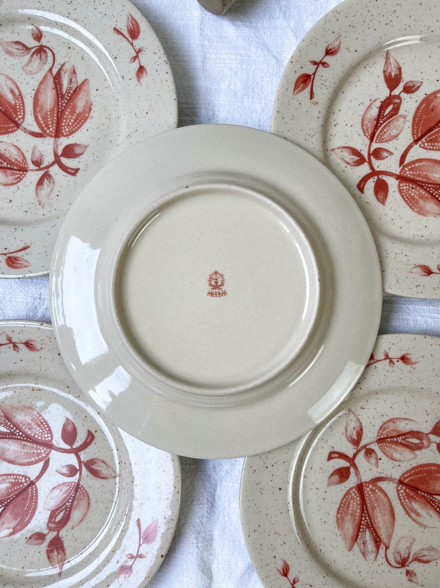 5 Petites assiettes en grès Tulowice motif fleuris - violn.fr