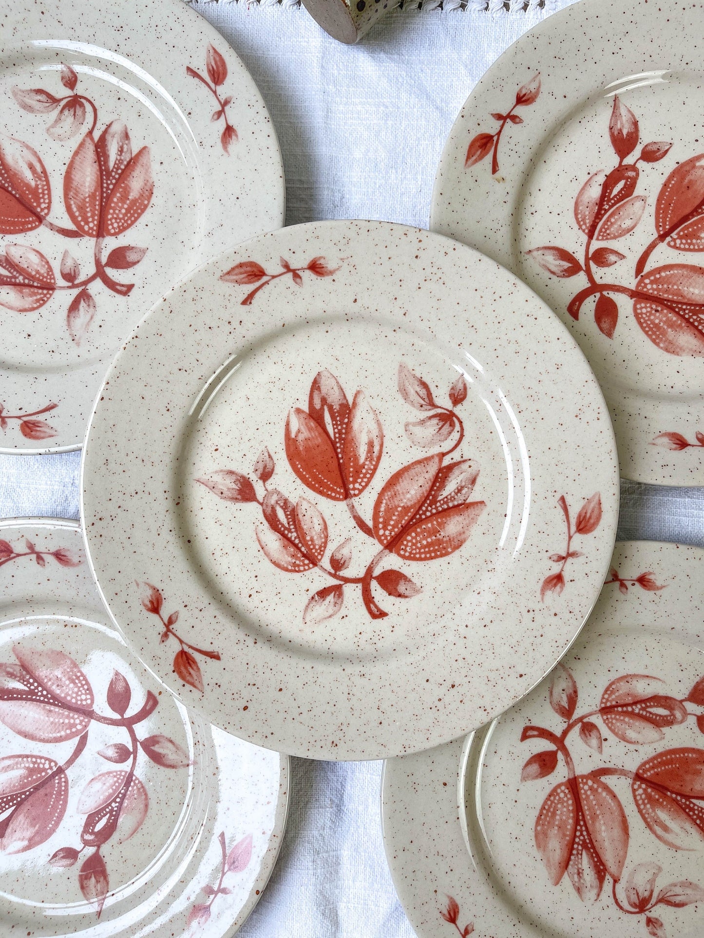 5 Petites assiettes en grès Tulowice motif fleuris - violn.fr