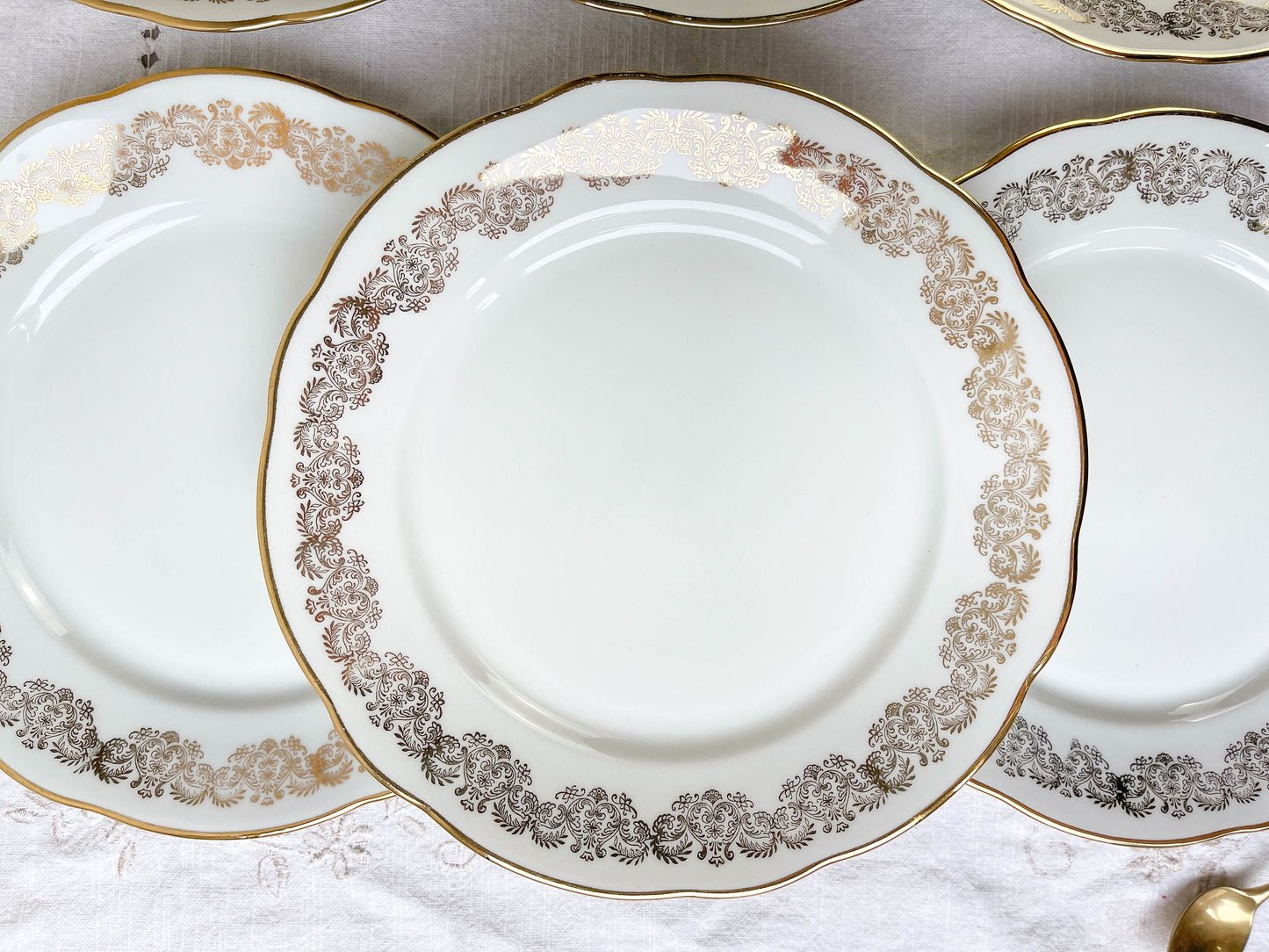 6 Assiettes plates en porcelaine blanche doré CHAUVIGNY LIMOGES - violn.fr