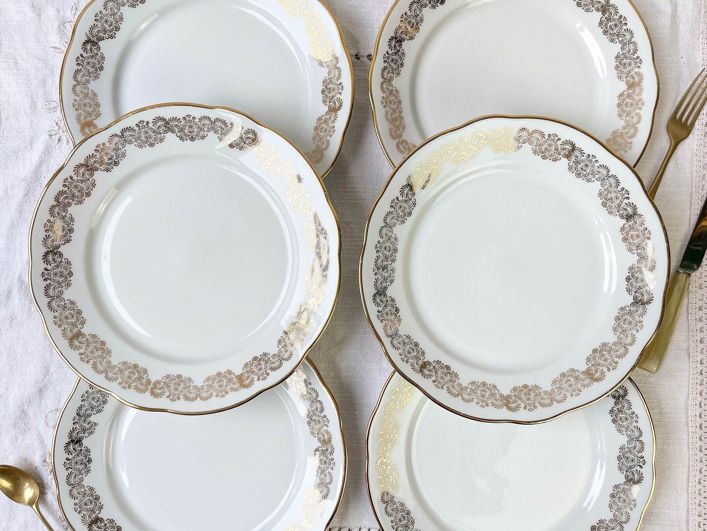 6 Assiettes plates en porcelaine blanche doré CHAUVIGNY LIMOGES - violn.fr