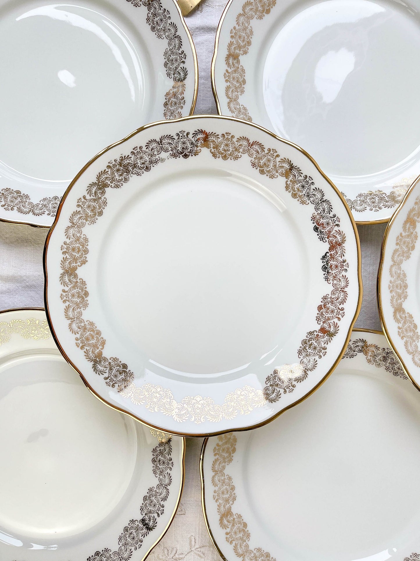 6 Assiettes plates en porcelaine blanche doré CHAUVIGNY LIMOGES - violn.fr