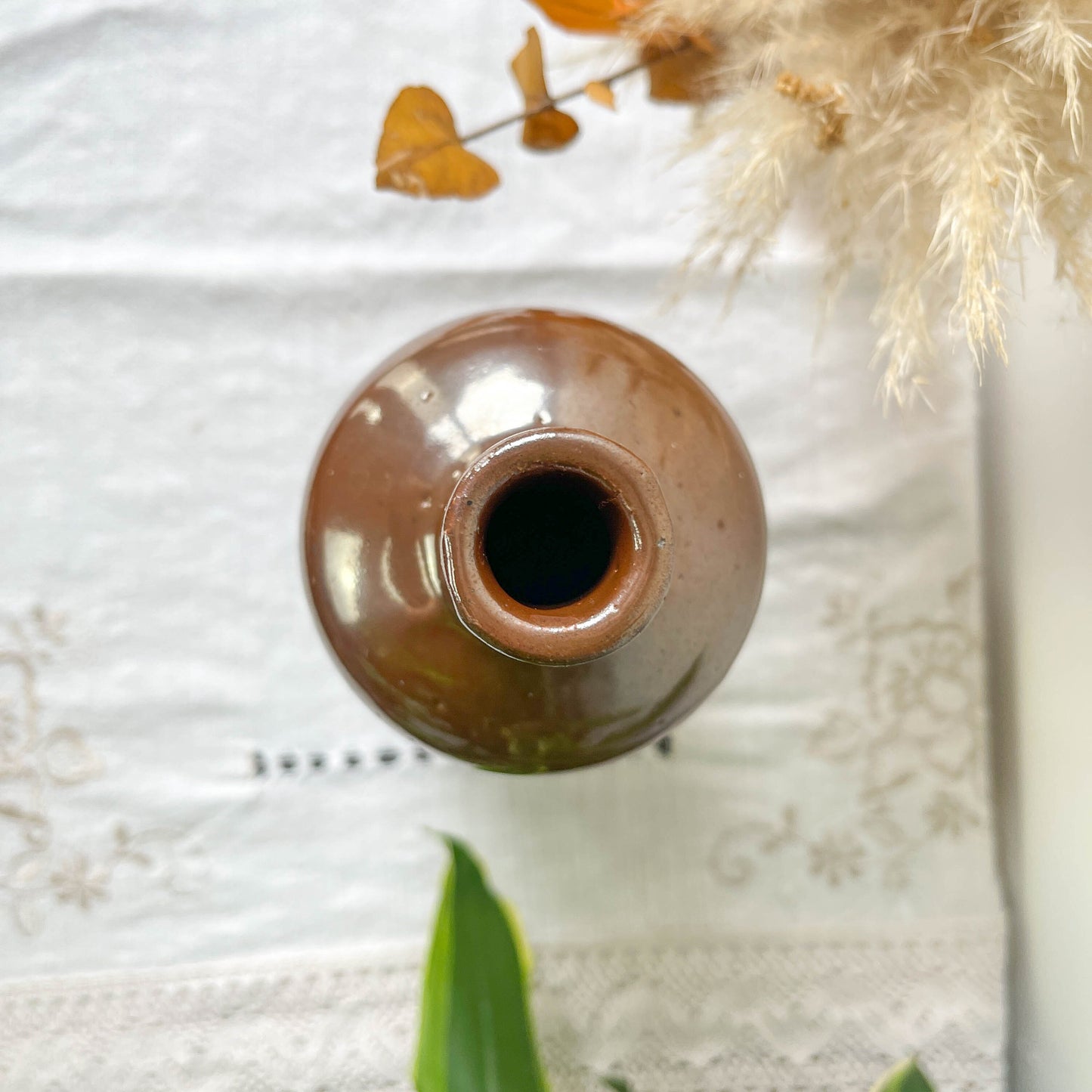 Vintage Iridescent Brown Stoneware Bottle