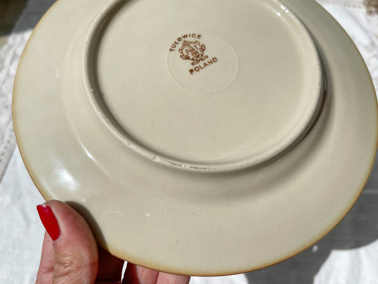 5 Assiettes creuses en grès beige Tulowice Poland 1970 - violn.fr