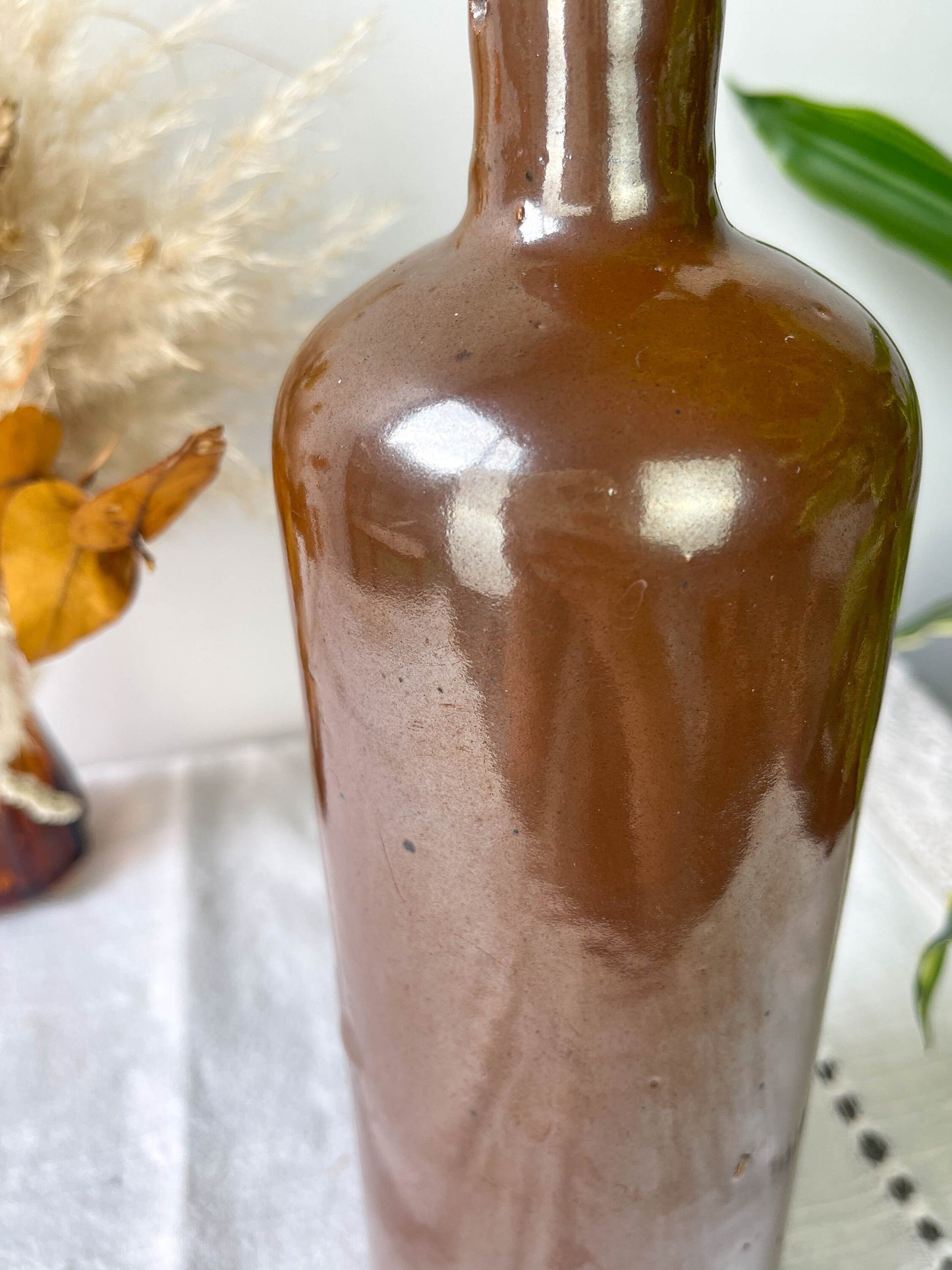 Vintage Iridescent Brown Stoneware Bottle