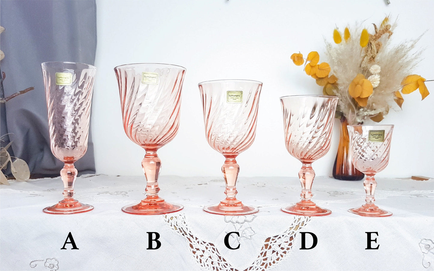 6 Verres à Vin blanc Luminarc modèle "ROSALINE" en verre dépression rose 10 cl - violn.fr