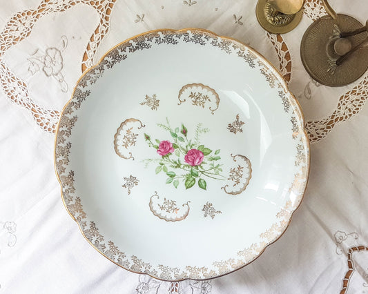 Plat creux vintage en porcelaine de Limoges FD Chauvigny motif Rose - violn.fr
