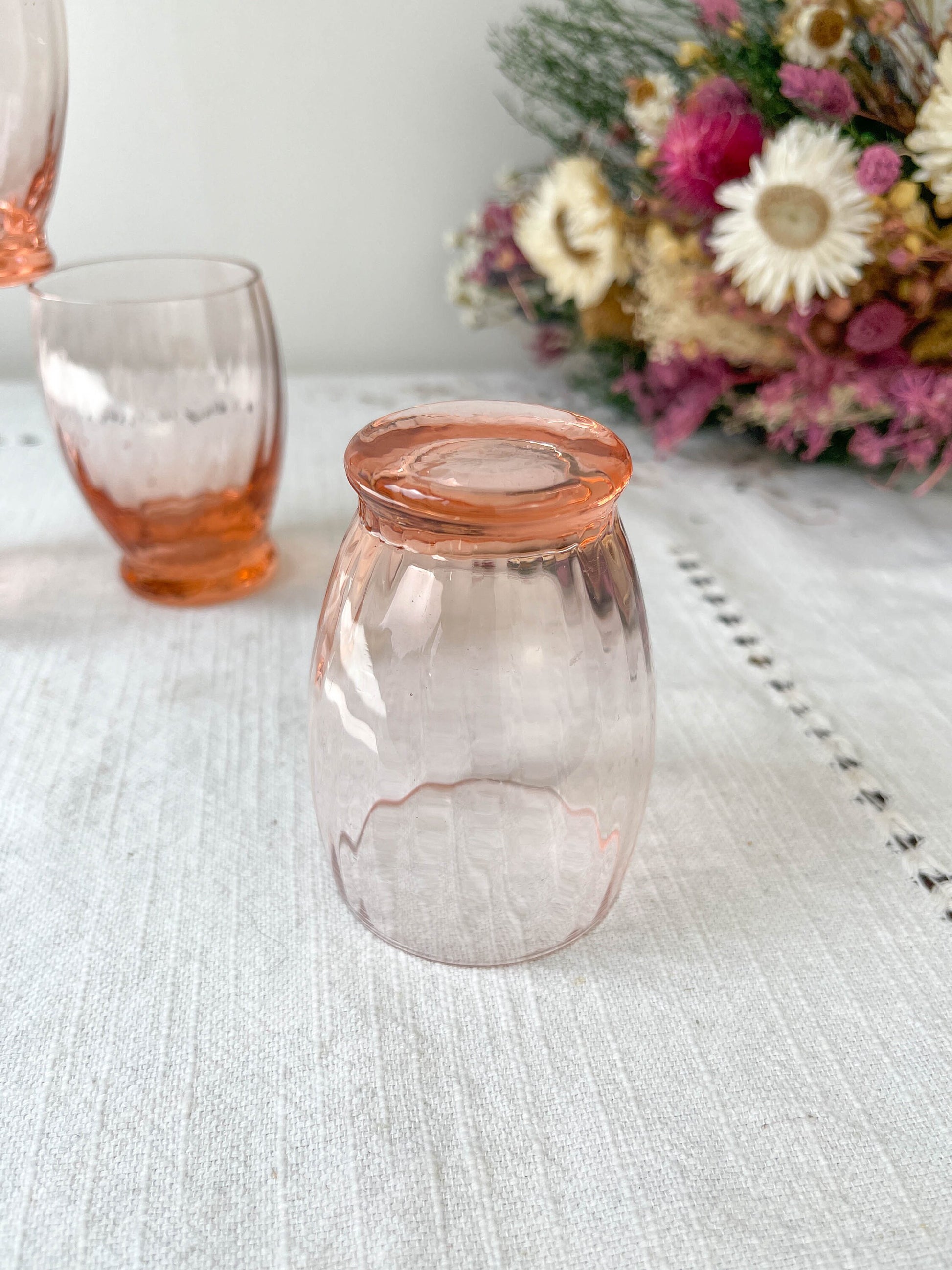 4 Verres à liqueur rose cannelés style Art déco Made in France - violn.fr
