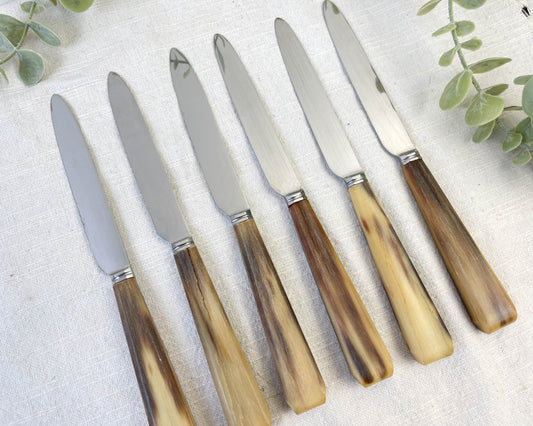 6 Vintage Horn Dessert Knives