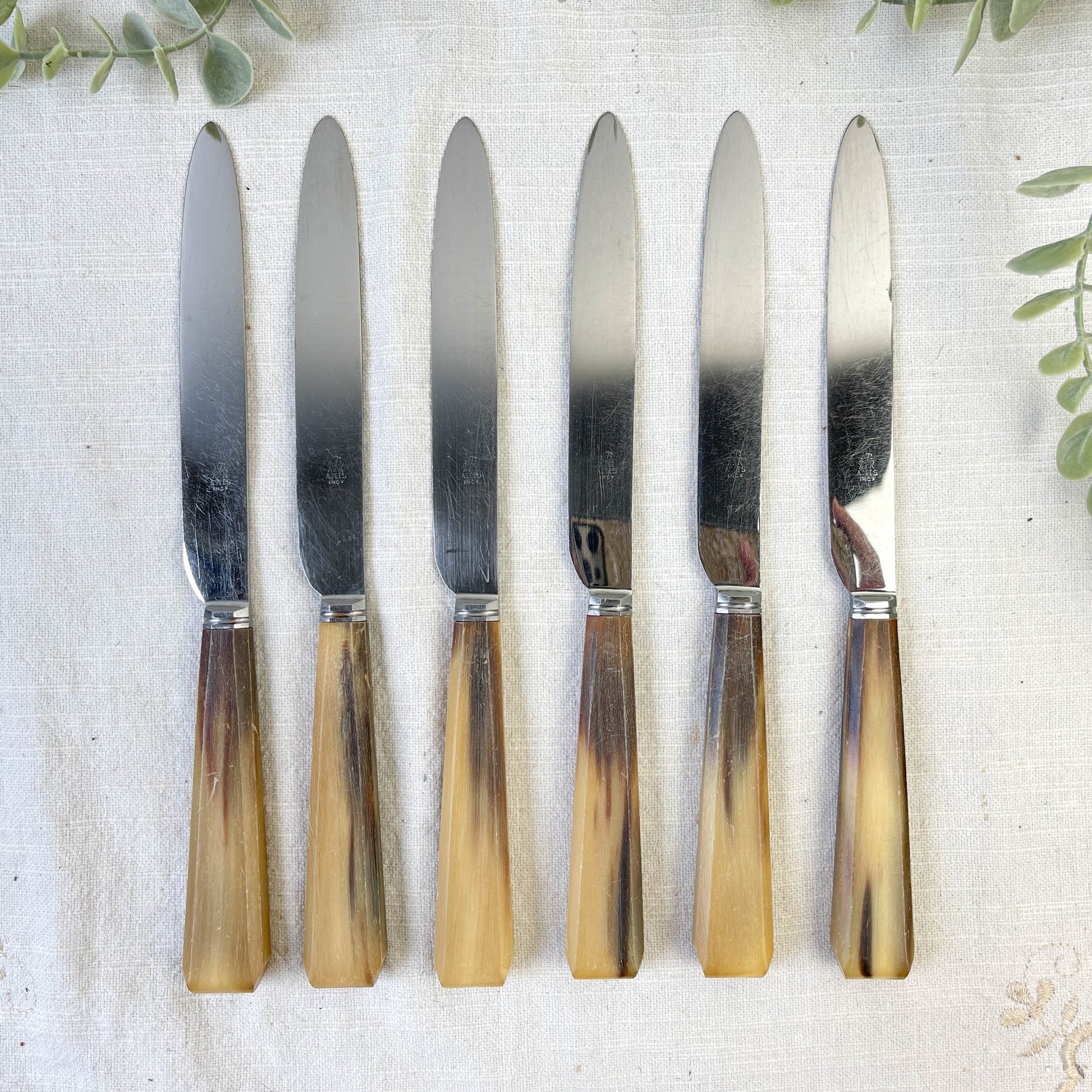 Lot de 6 couteaux de table vintage en corne