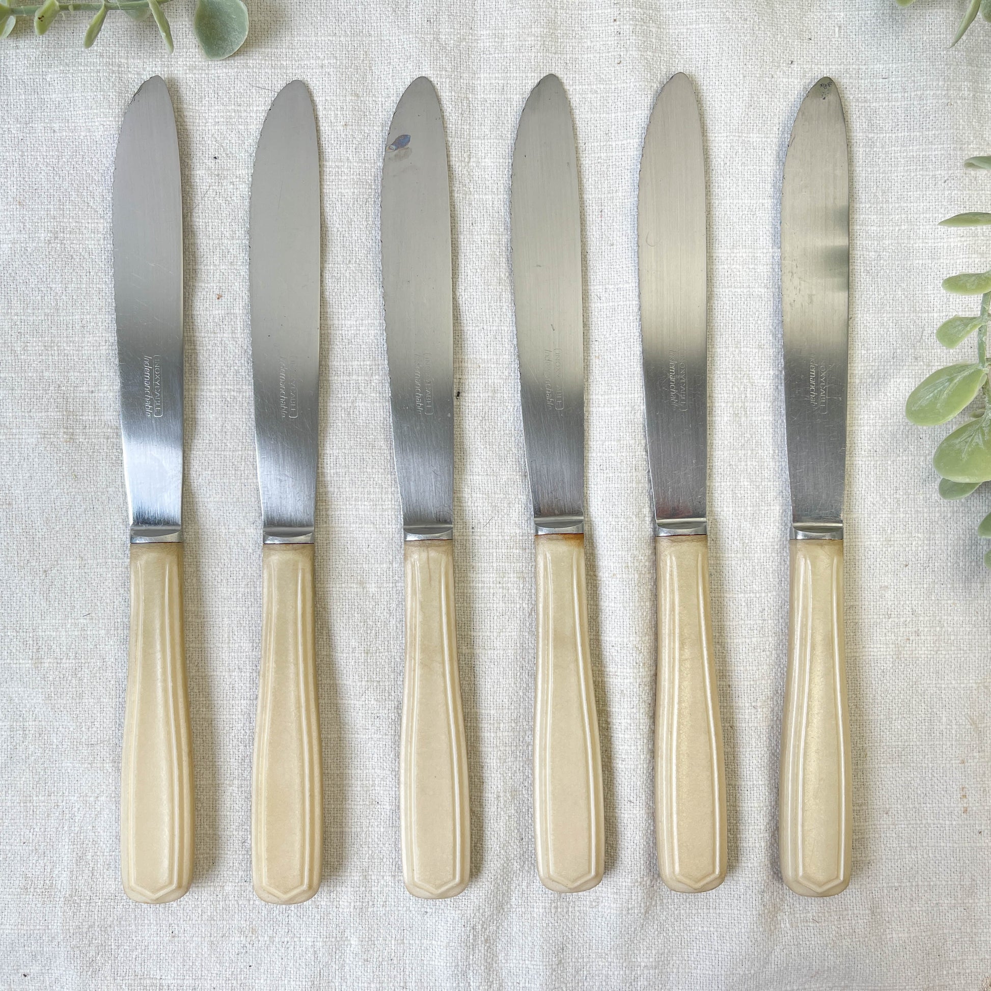 6 couteaux vintage Bakélite ivoire France