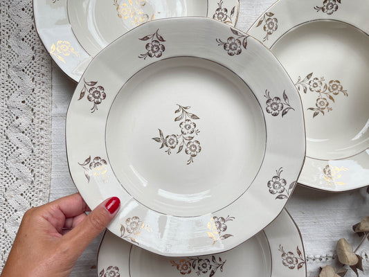 Assiettes creuses porcelaine vintage DIGOIN SARREGUEMINES modèle RAPHAEL motif fleurs dorées