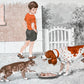 Ancienne affiche scolaire Française MDI, 1970 : Chien, chat / Course école