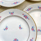 Lot de 6 petites assiettes en porcelaine vintage de Salins, décor floral bleu et rose, dorure.