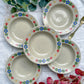 5 Assiettes creuses en grès beige moucheté motif fleuri Tulowice Poland 1970