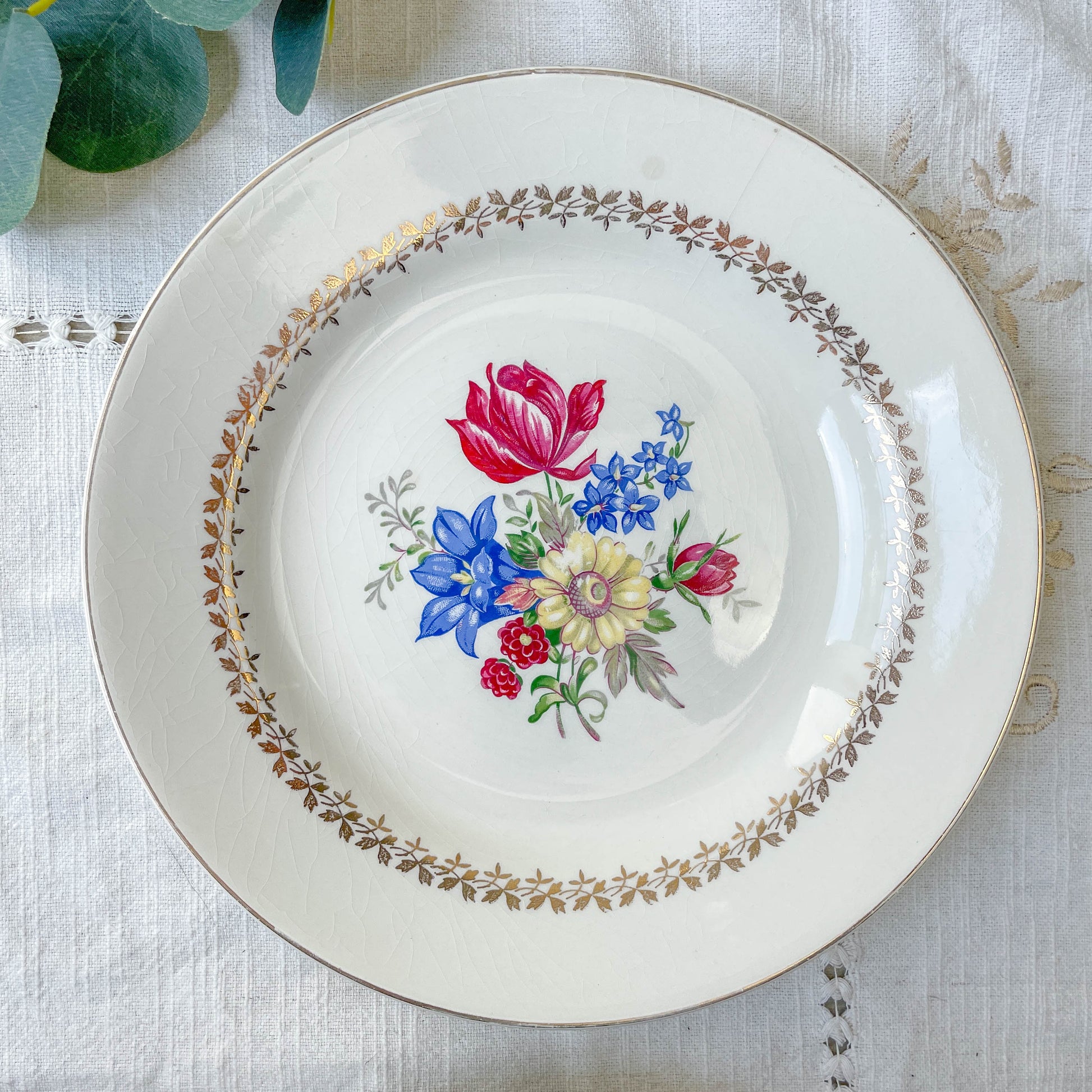 4 Assiettes plates en porcelaine vintage motif fleuri Sarreguemines 5261 -Vaisselle vintage fleurie -Vaisselle Française Assiettes-vintage