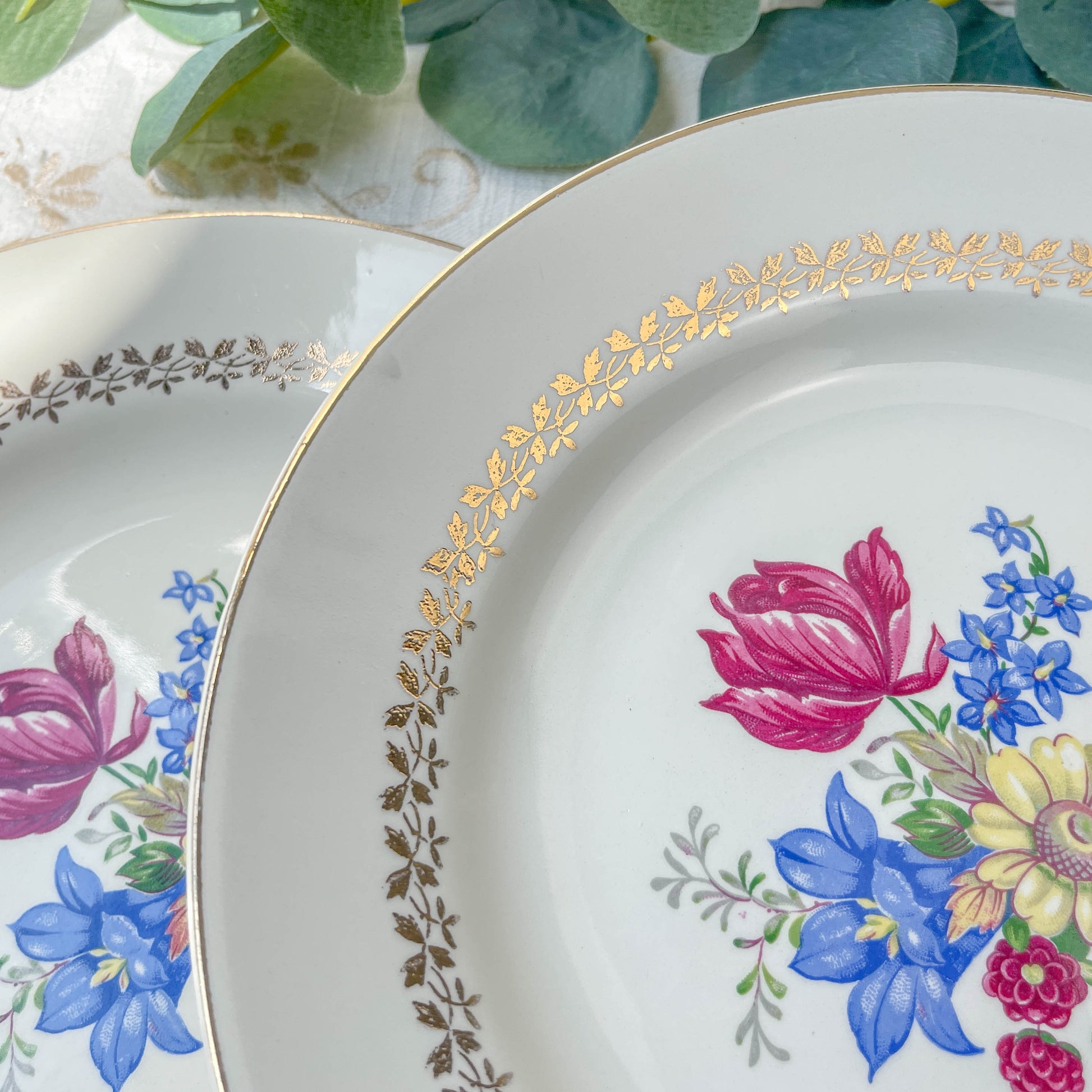 6 Assiettes plates en porcelaine vintage motif fleuri Sarreguemines 5261 -Vaisselle vintage fleurie -Vaisselle Française Assiettes-vintage