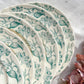 Lot de 6 assiettes plates anciennes en Terre de Fer, modèle 'Lilas' de la manufacture Longchamp – faïence blanche à décor floral bleu, France, fin XIXe siècle