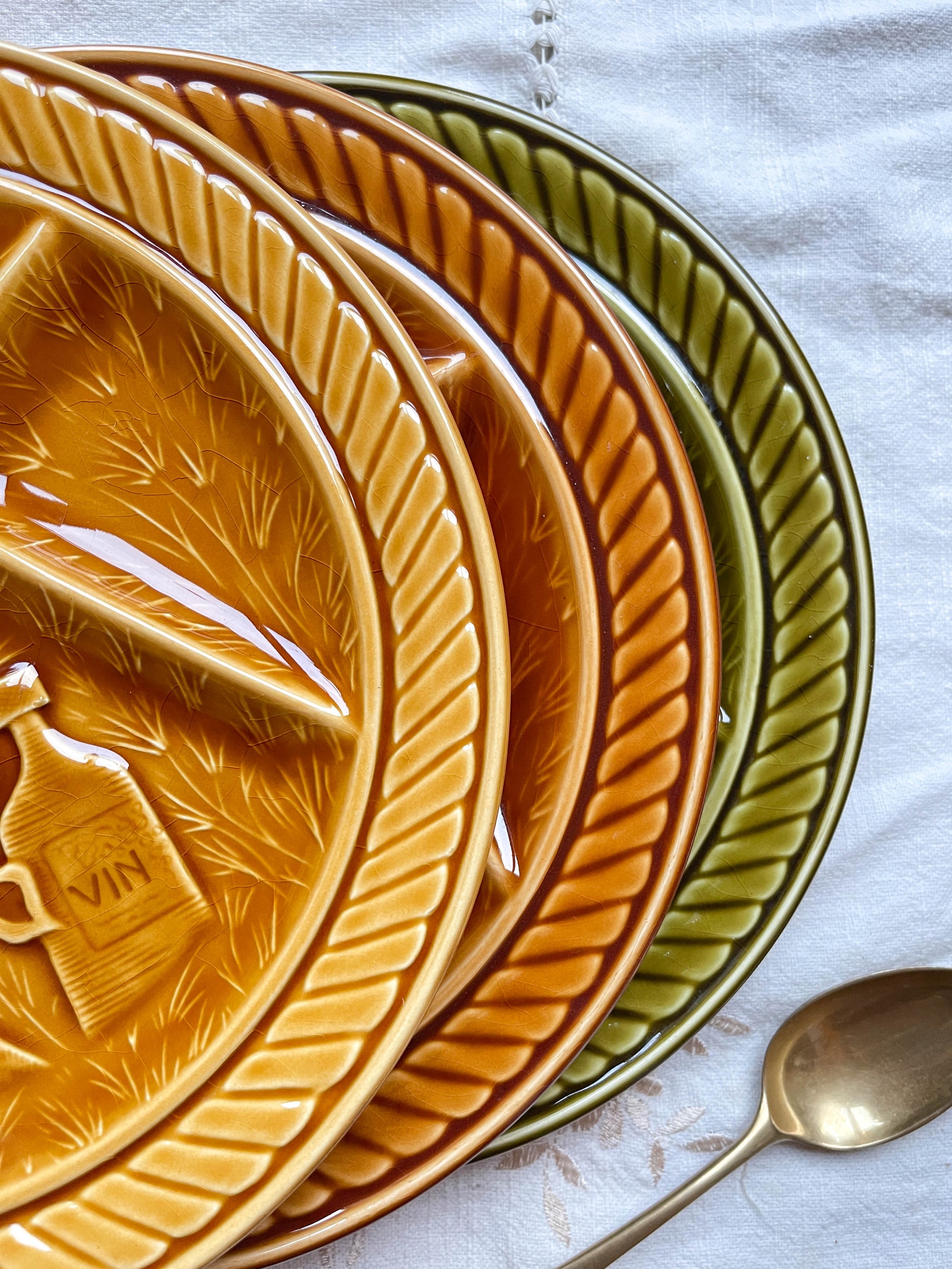 6 Assiettes à fondue vintage en céramique SARREGUEMINES France 1970