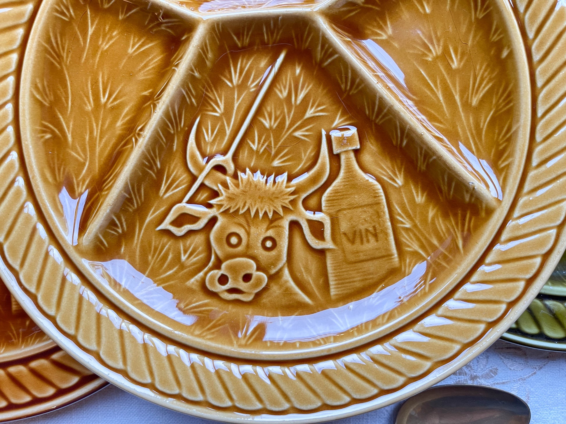 6 Assiettes à fondue vintage en céramique SARREGUEMINES France 1970