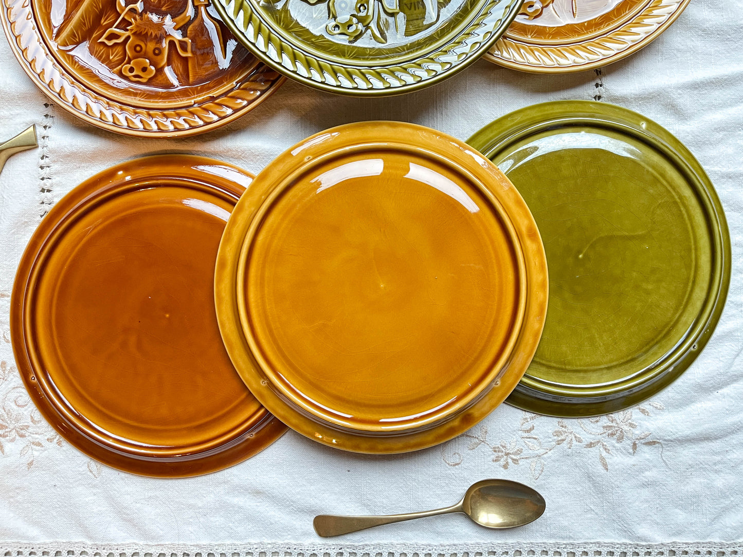 6 Assiettes à fondue vintage en céramique SARREGUEMINES France 1970