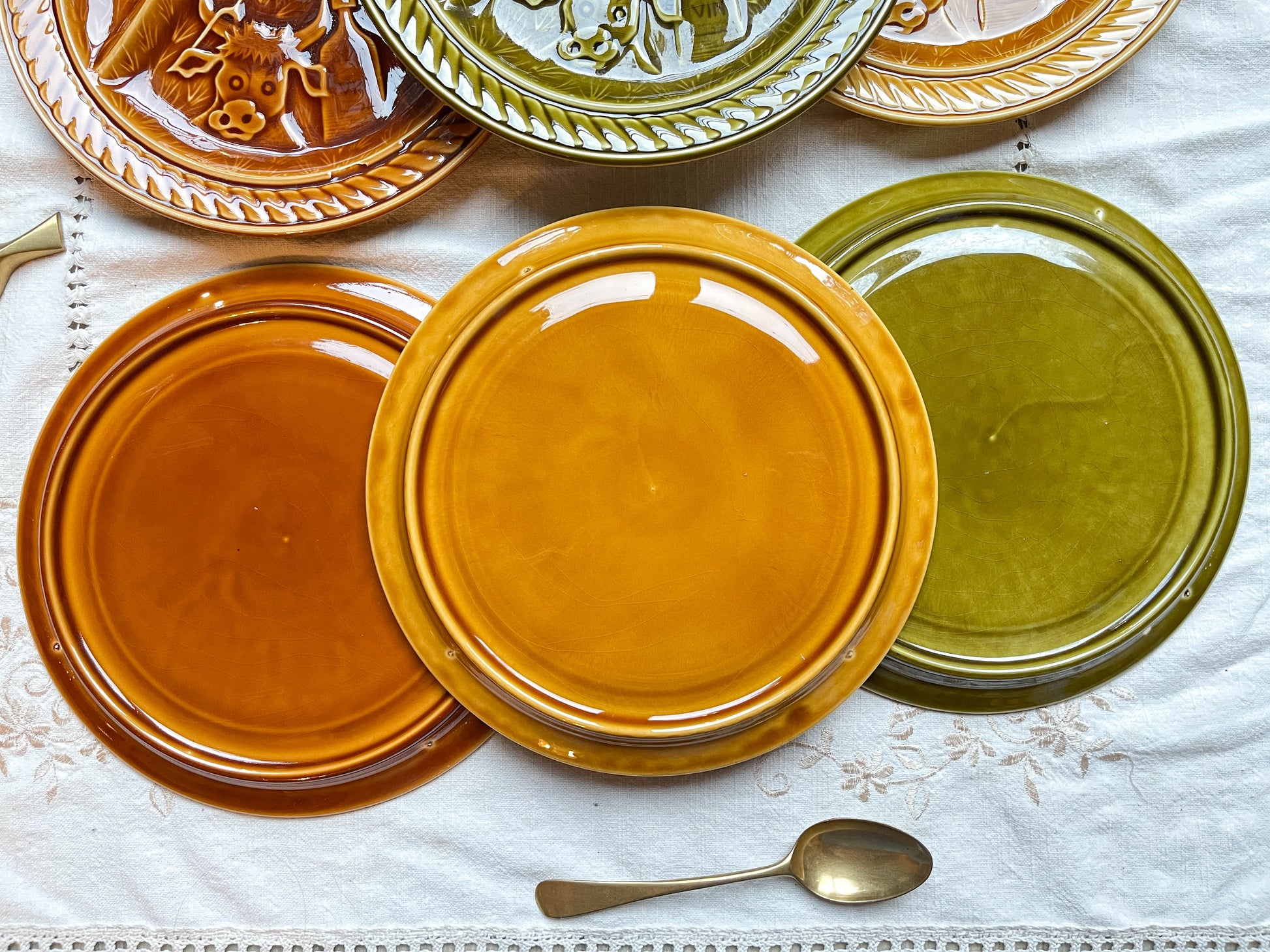 6 Assiettes à fondue vintage en céramique SARREGUEMINES France 1970