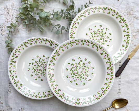 Assiettes creuses Ironstone Italienne Giovanni Valdarno motif vert rouge 1950