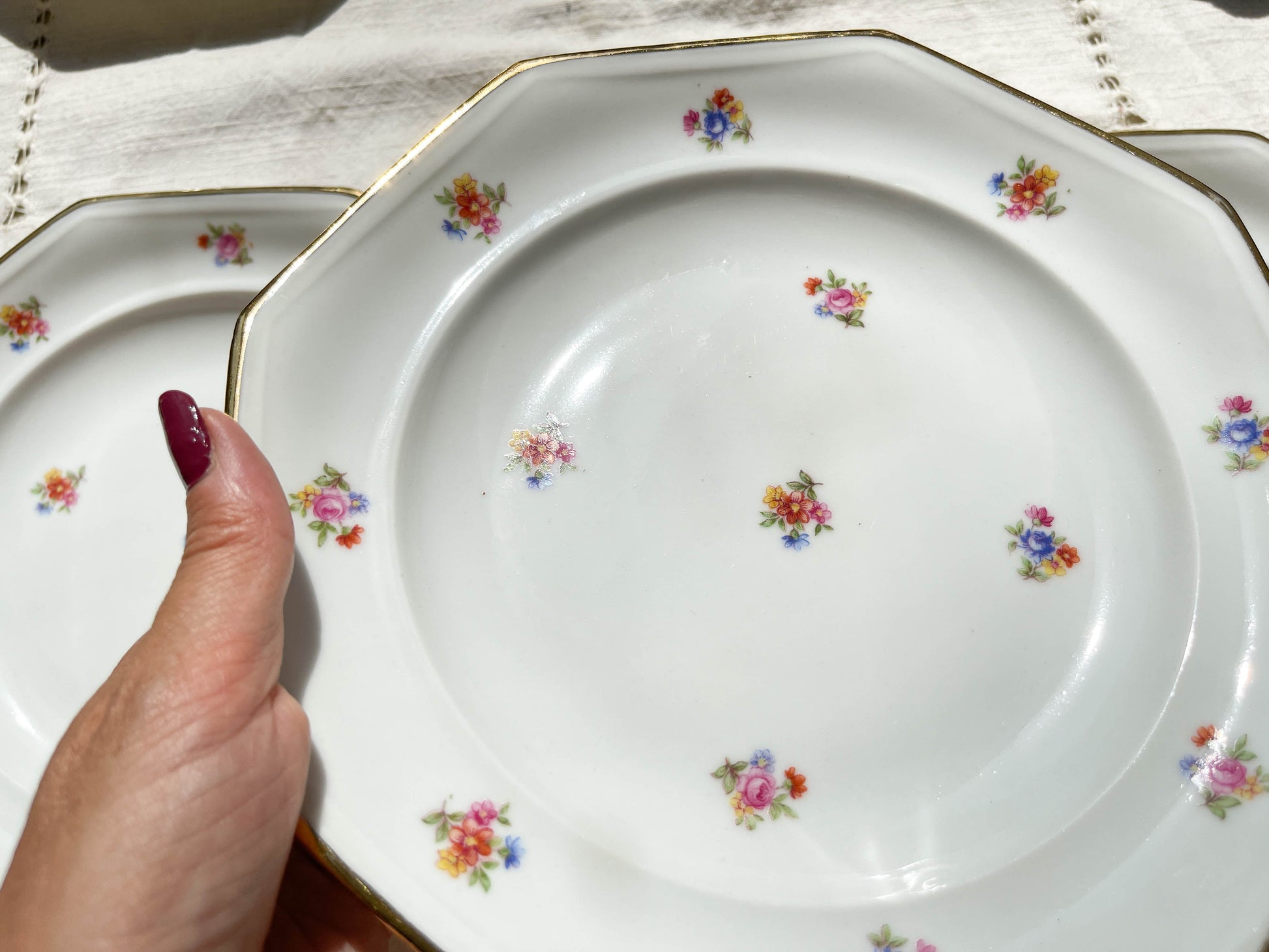 6 Assiettes creuses en porcelaine Française fleurie LAMOTTE
