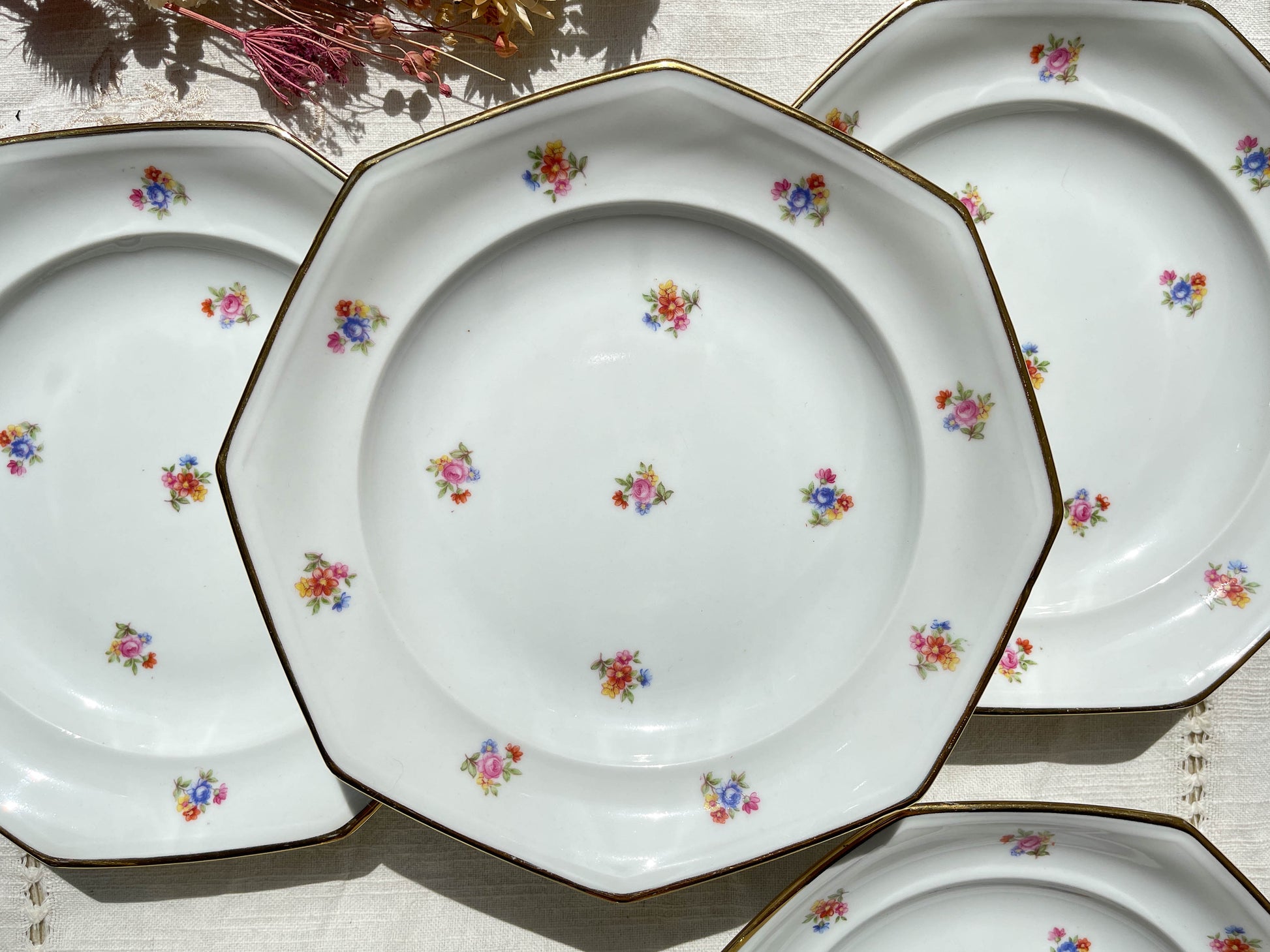 6 Assiettes creuses en porcelaine Française fleurie LAMOTTE
