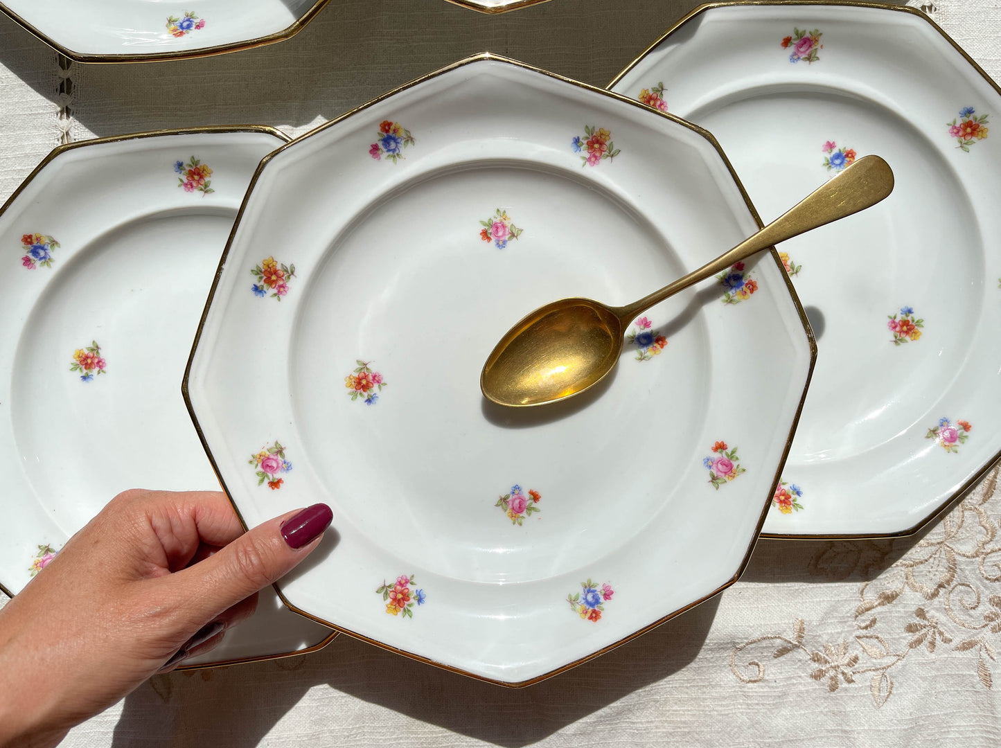 6 Assiettes creuses en porcelaine Française fleurie LAMOTTE