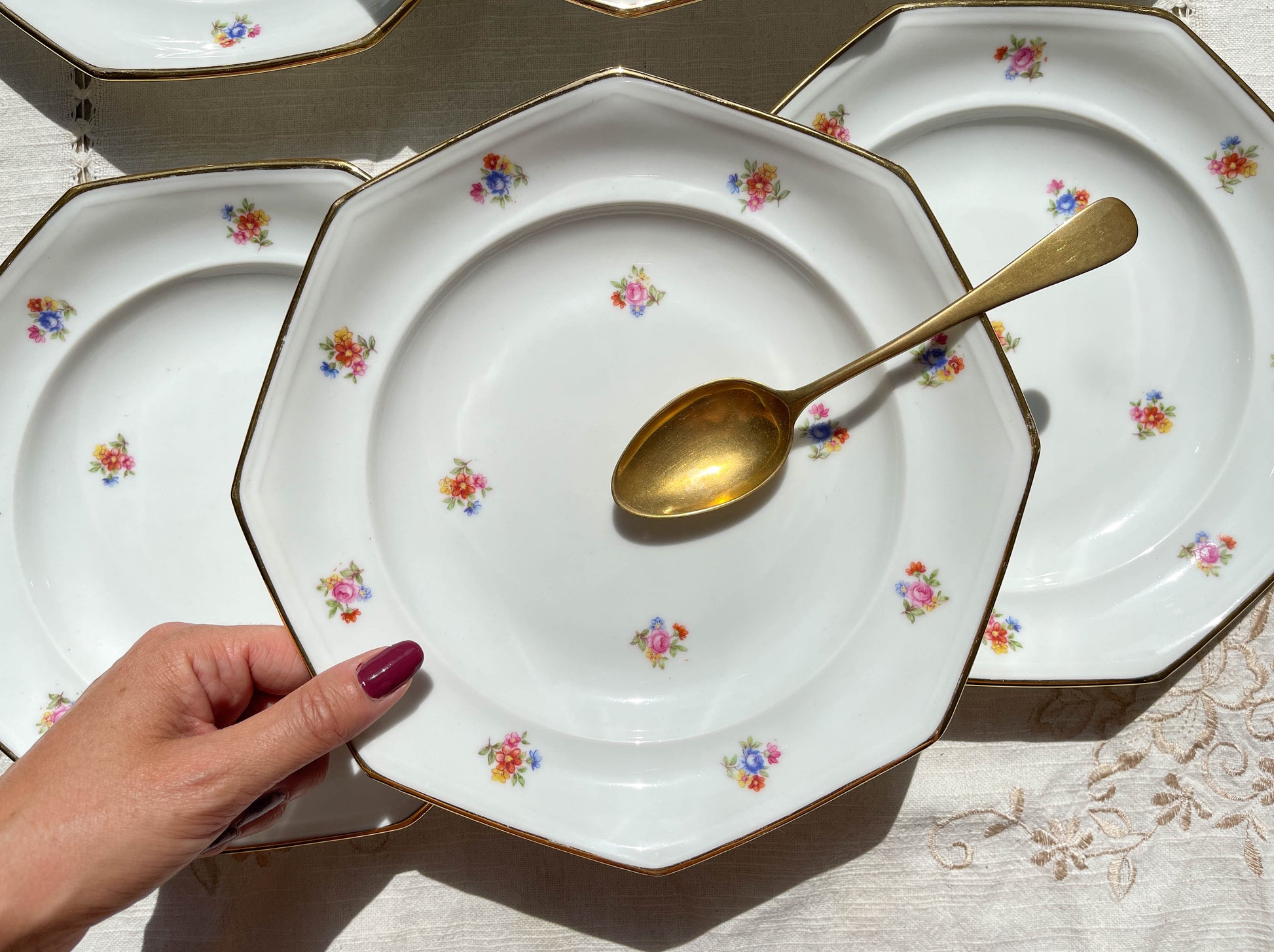 6 Assiettes creuses en porcelaine Française fleurie LAMOTTE