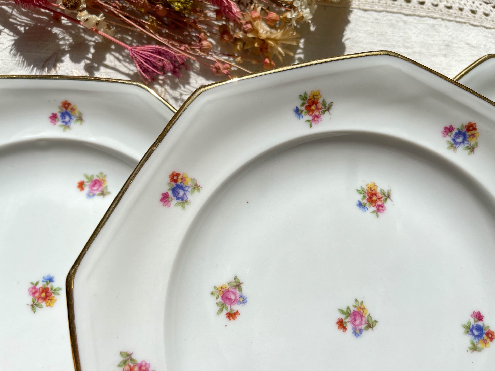 6 Assiettes creuses en porcelaine Française fleurie LAMOTTE