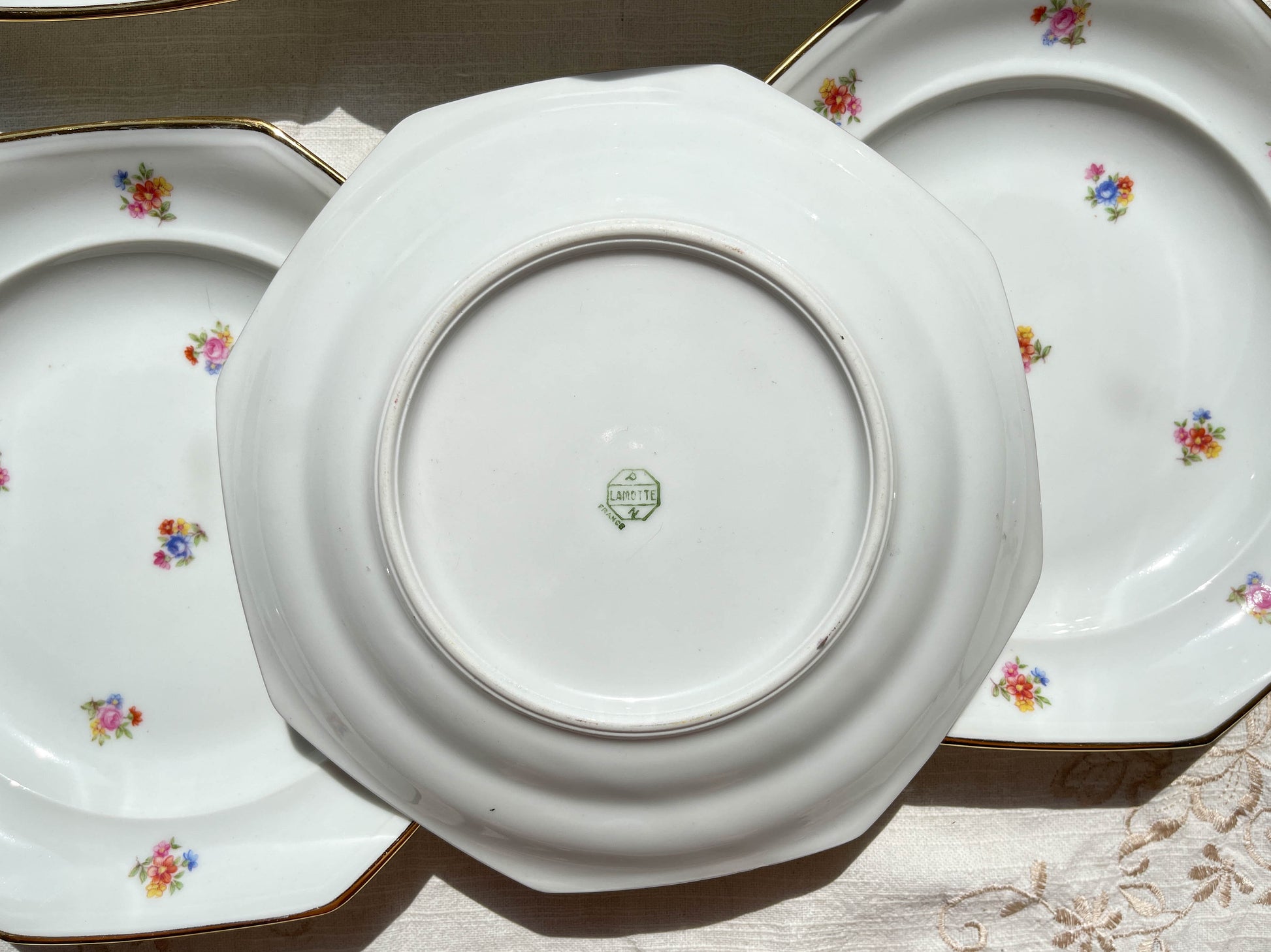 6 Assiettes creuses en porcelaine Française fleurie LAMOTTE