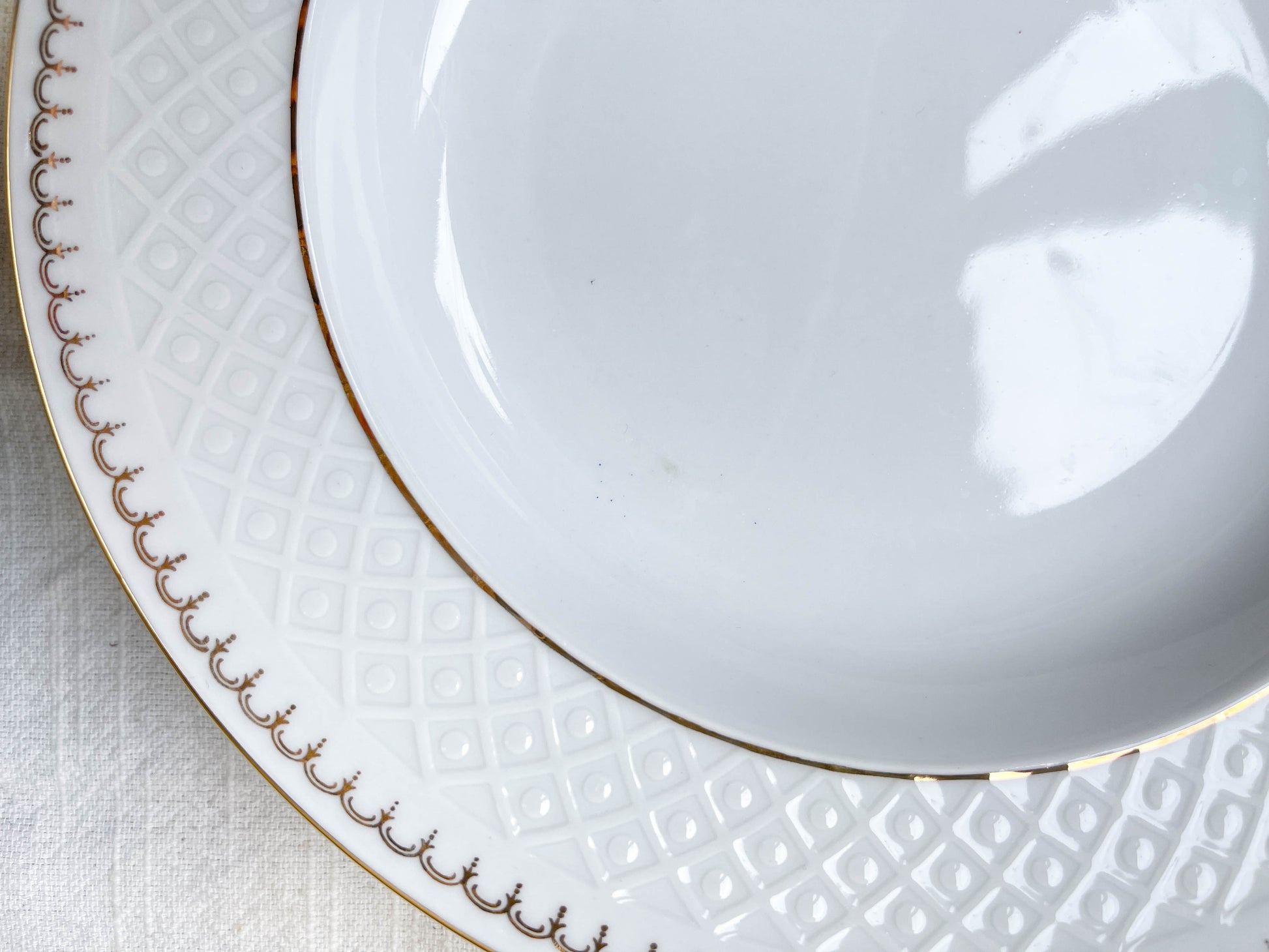 6 Assiettes creuses porcelaine blanche dorée BAVARIA modèle "Annabell"