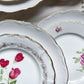6 Assiettes vintage Porcelaine blanches dorées + 6 Petites Assiettes dépareillées fleuries