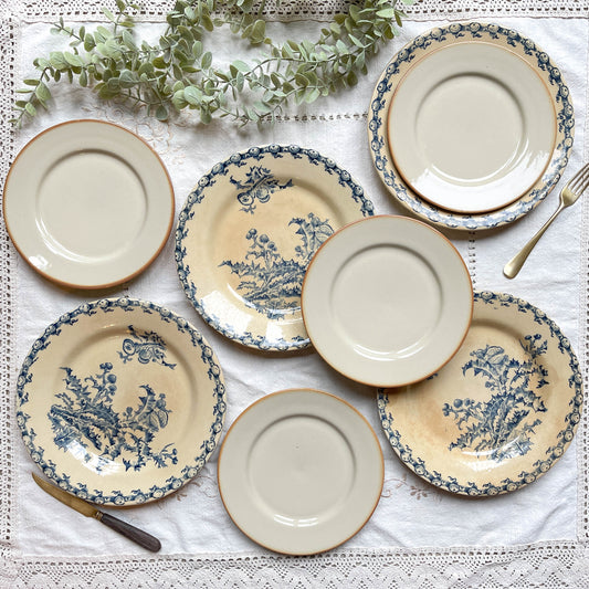 4 Assiettes Terre de fer GIEN Chardon + 4 Petites assiettes dépareillées grès TULOWICE