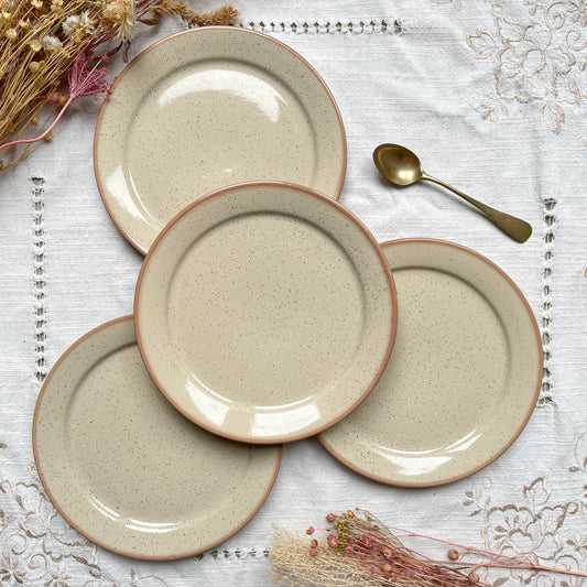 4 Petites Assiettes en grès moucheté style Tulowice mid century XXeme