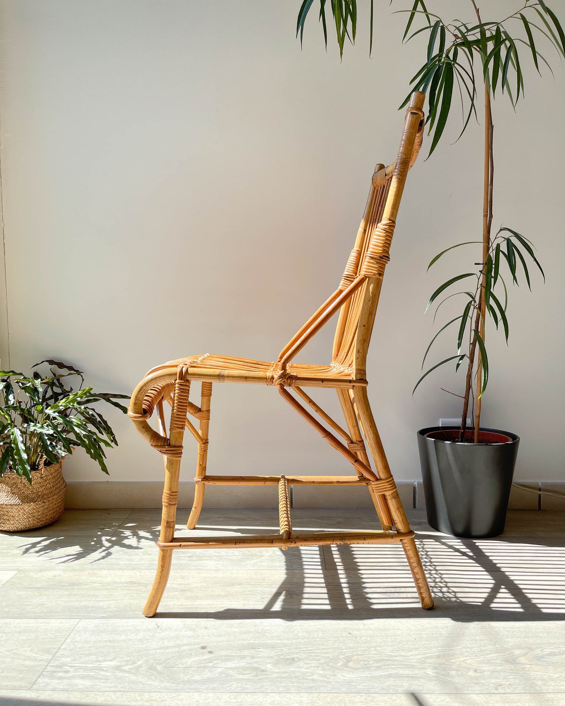 Chaise en rotin vintage 1970