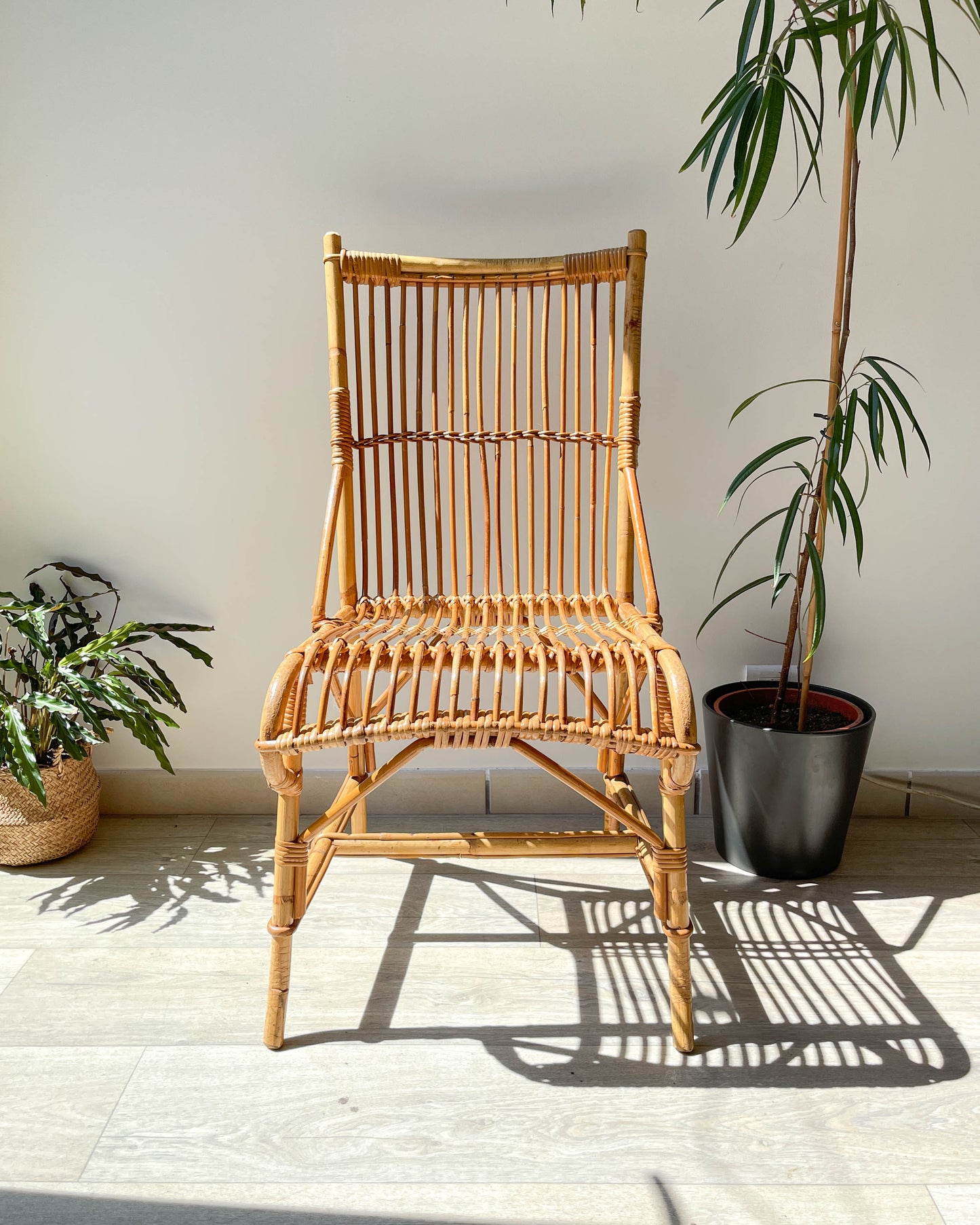 Chaise en rotin vintage 1970