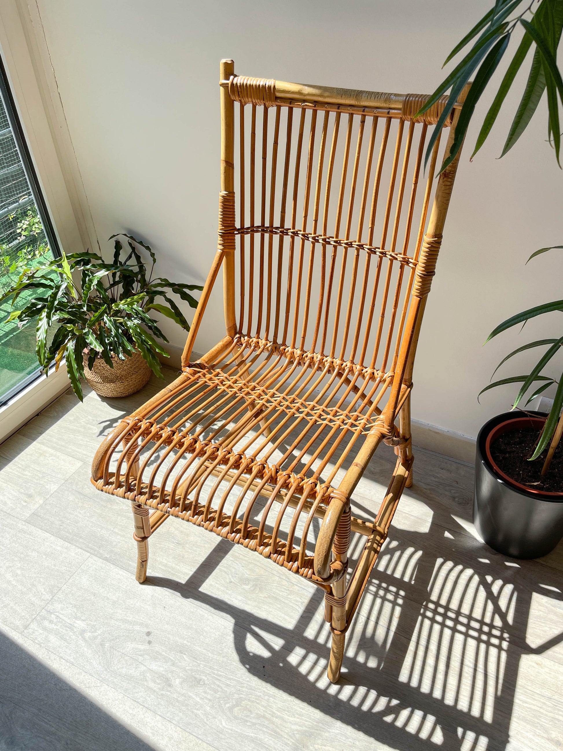 Chaise en rotin vintage 1970