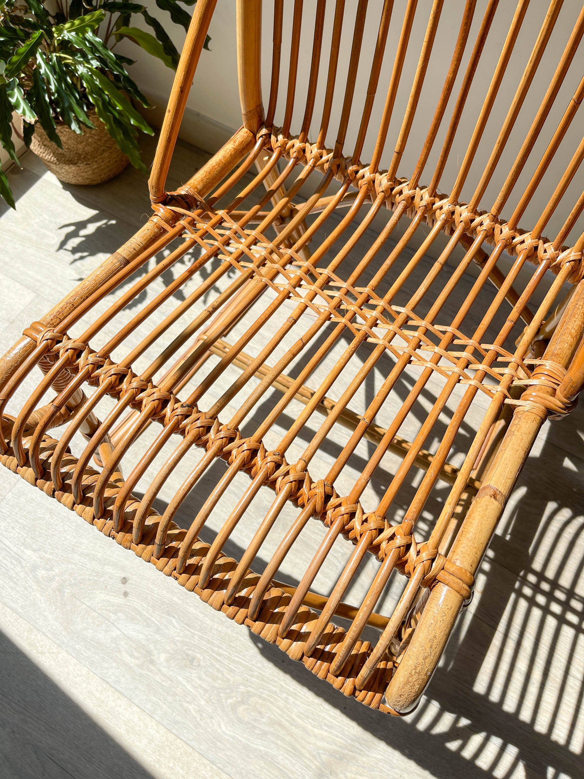 Chaise en rotin vintage 1970