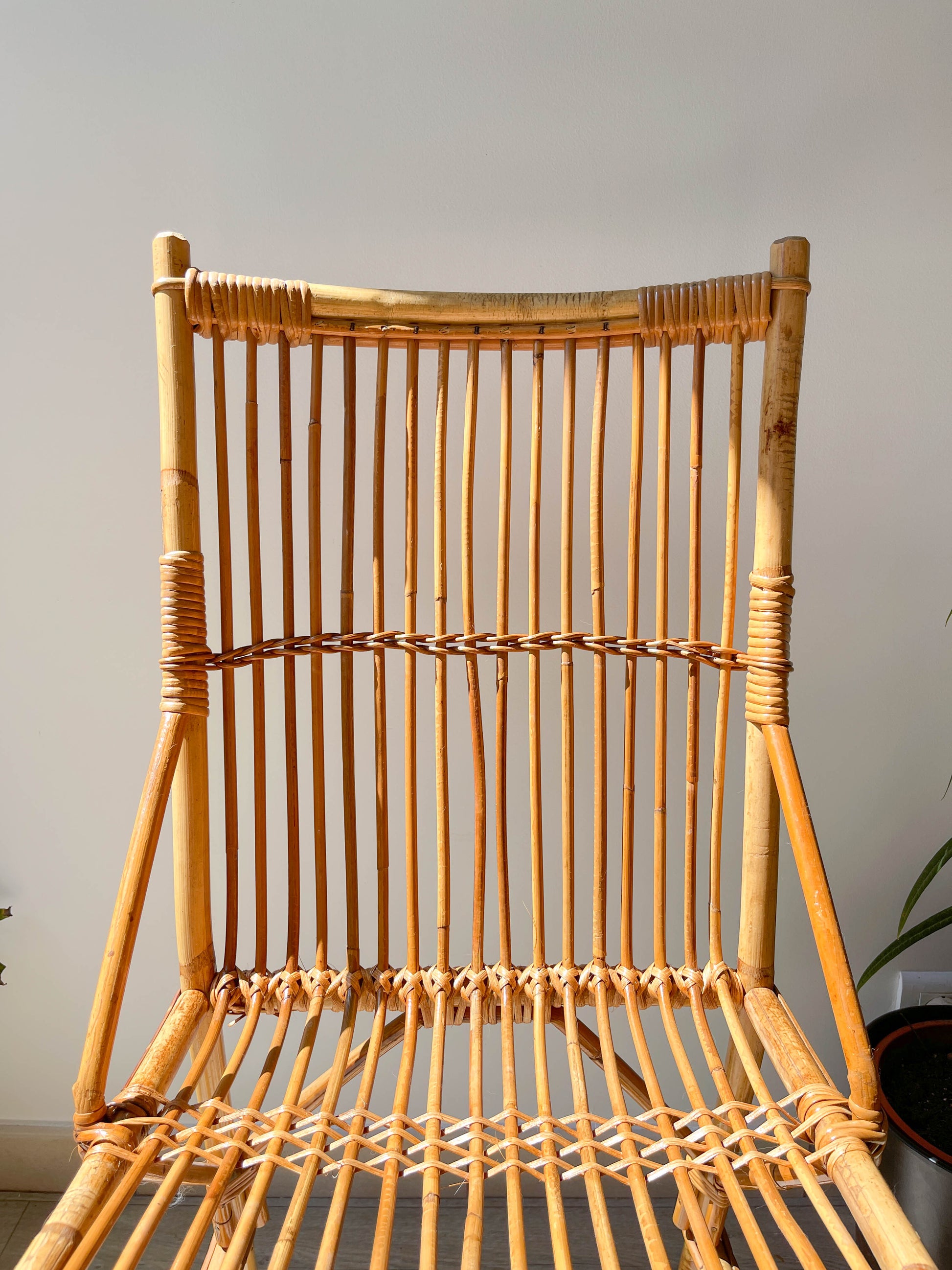 Chaise en rotin vintage 1970