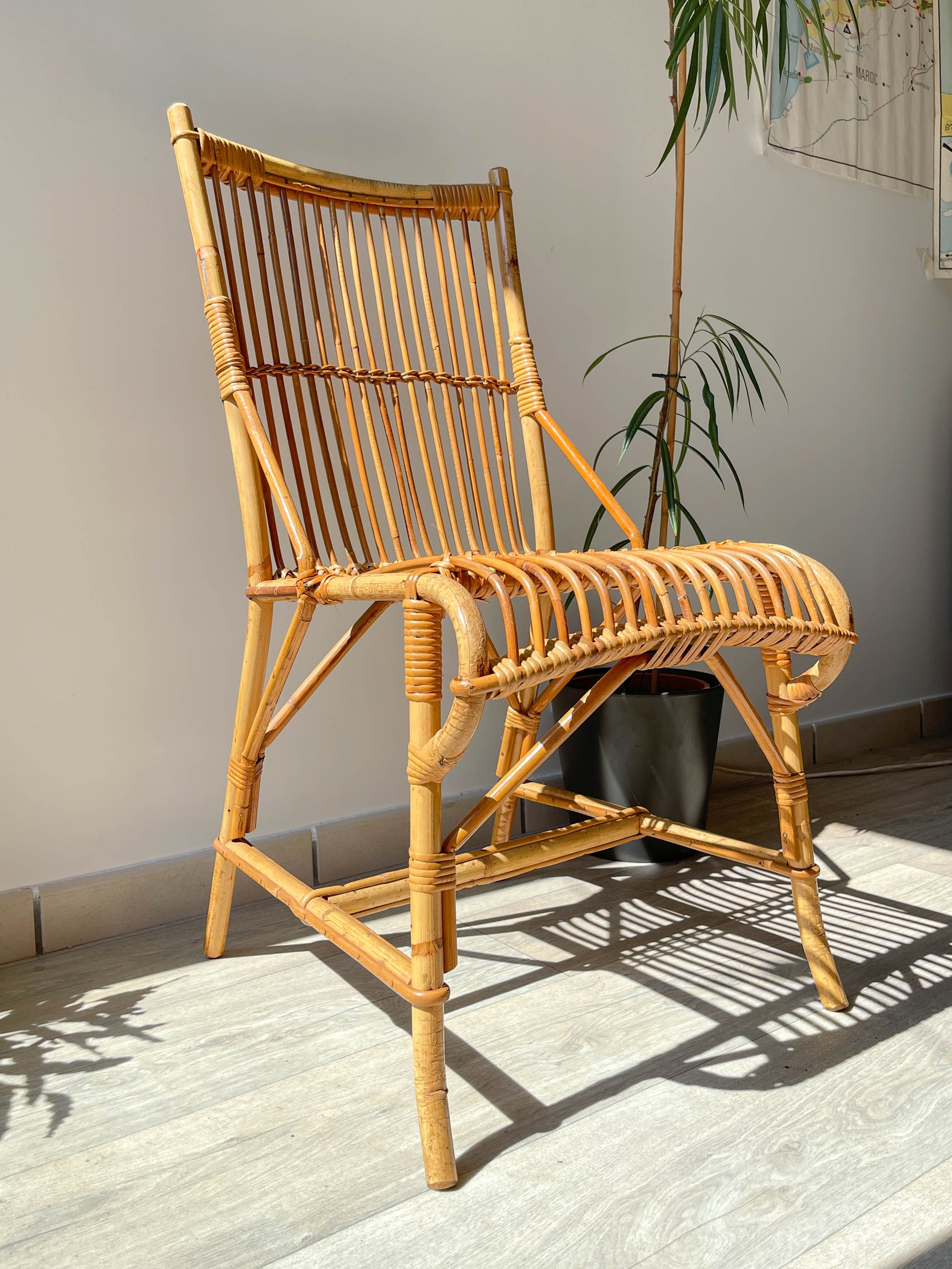 Chaise en rotin vintage 1970