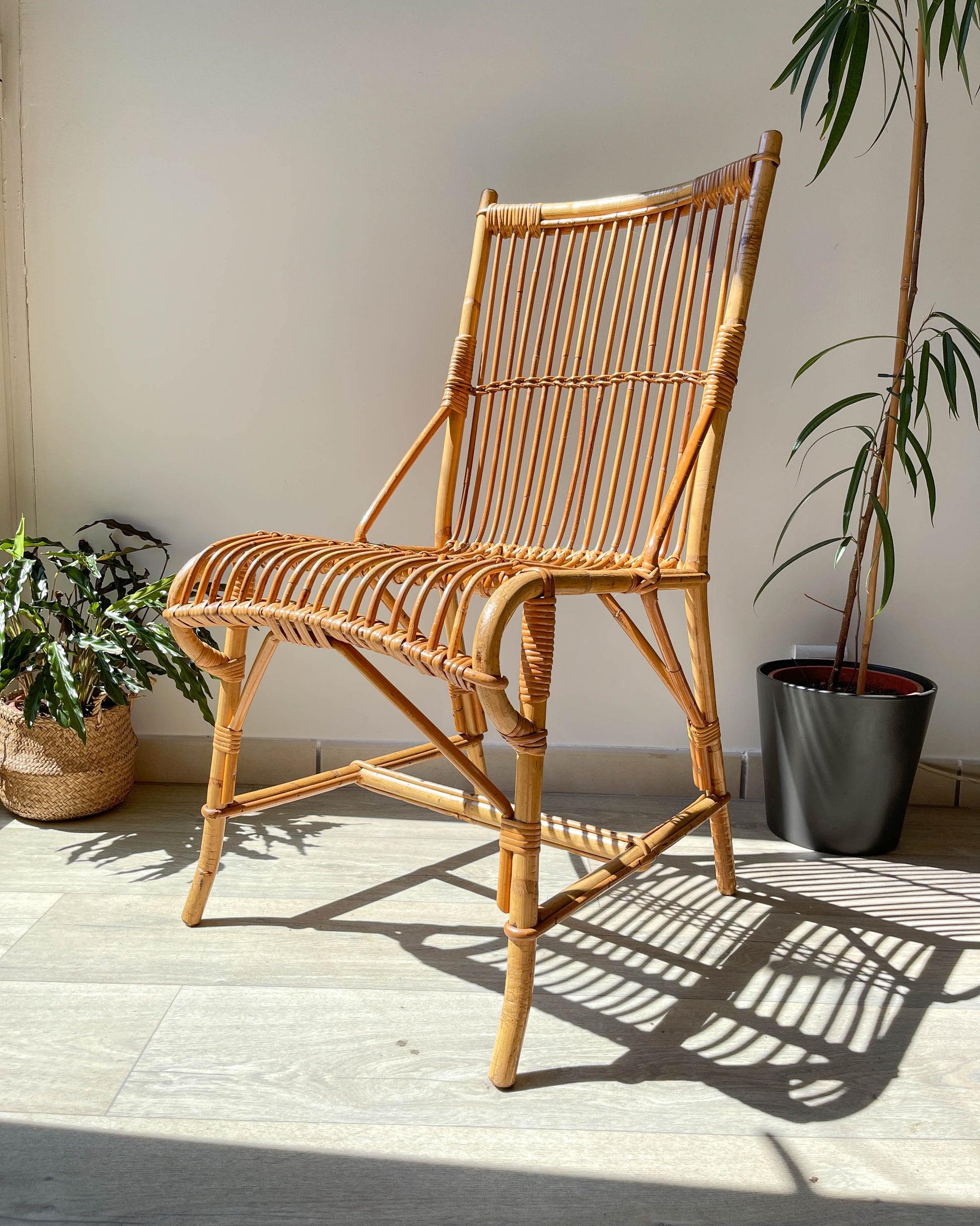Chaise en rotin vintage 1970