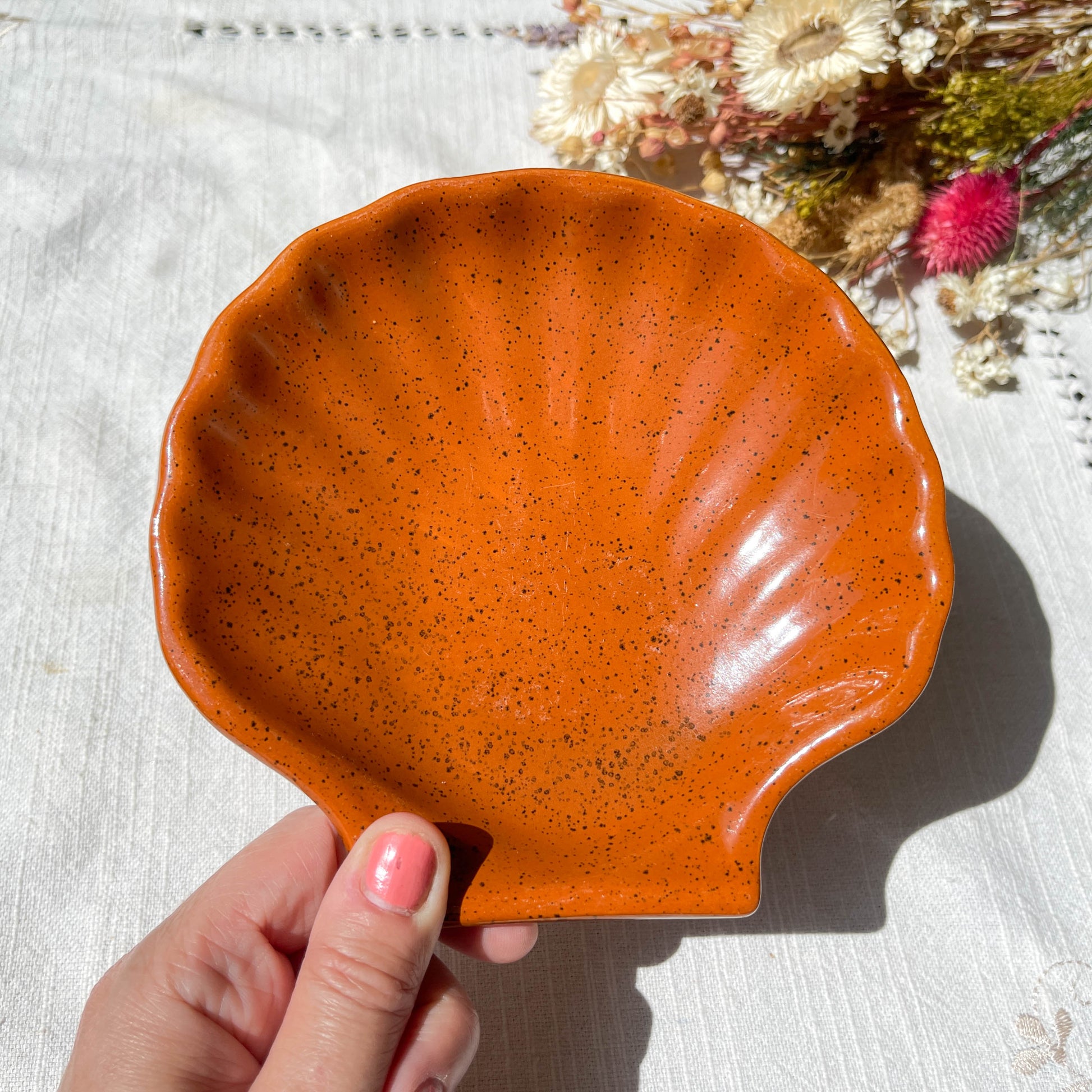 4 Vintage Coquilles St Jacques Céramique Emile Henry moucheté Made in France 1950