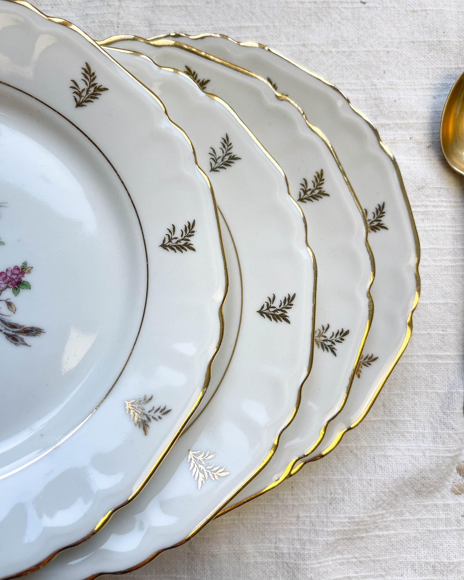 6 Petites assiettes en porcelaine de Limoges Berry motif oiseau de paradis