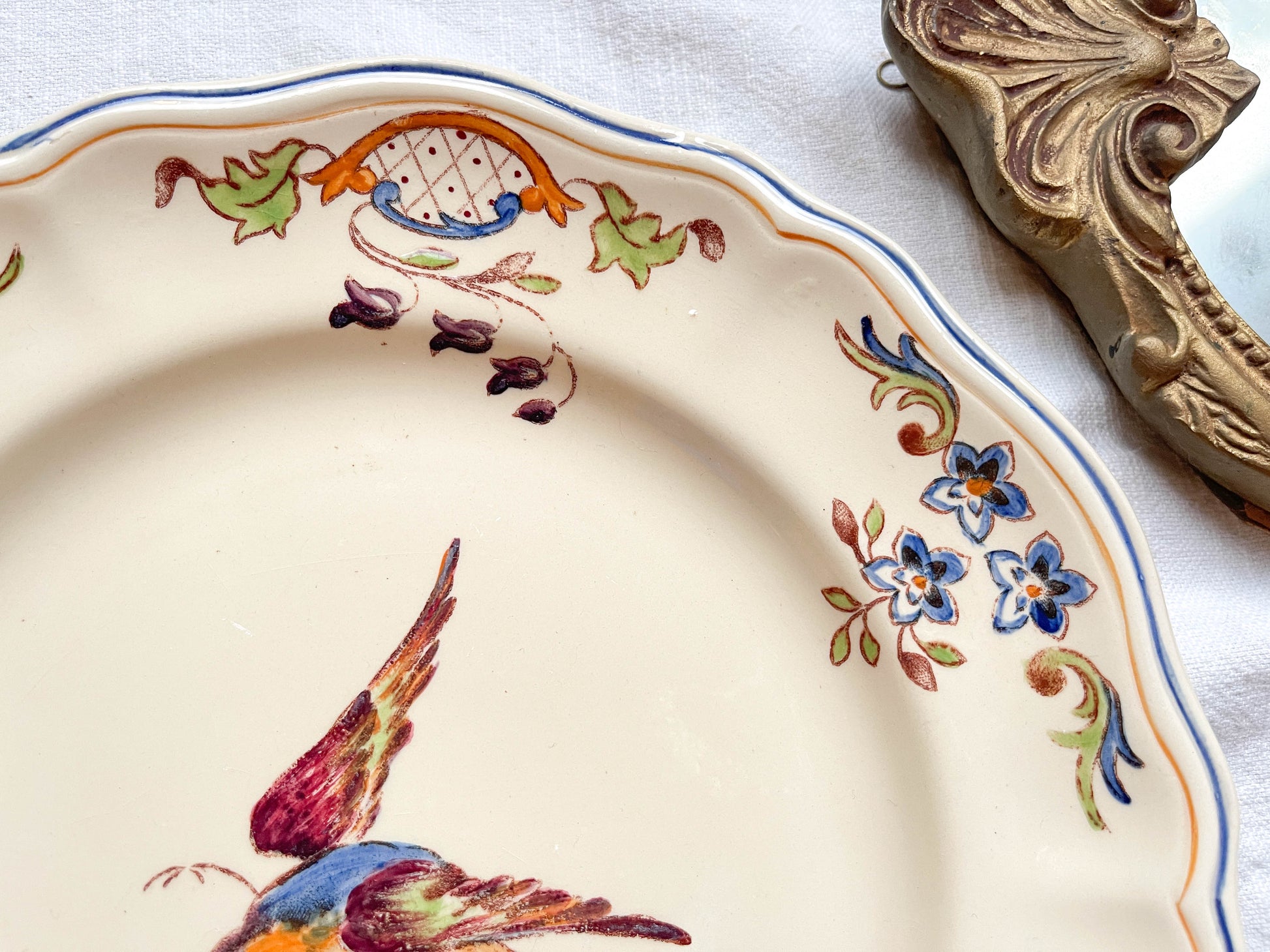 Assiette faïence vintage oiseau Cléry LONGCHAMP 1930