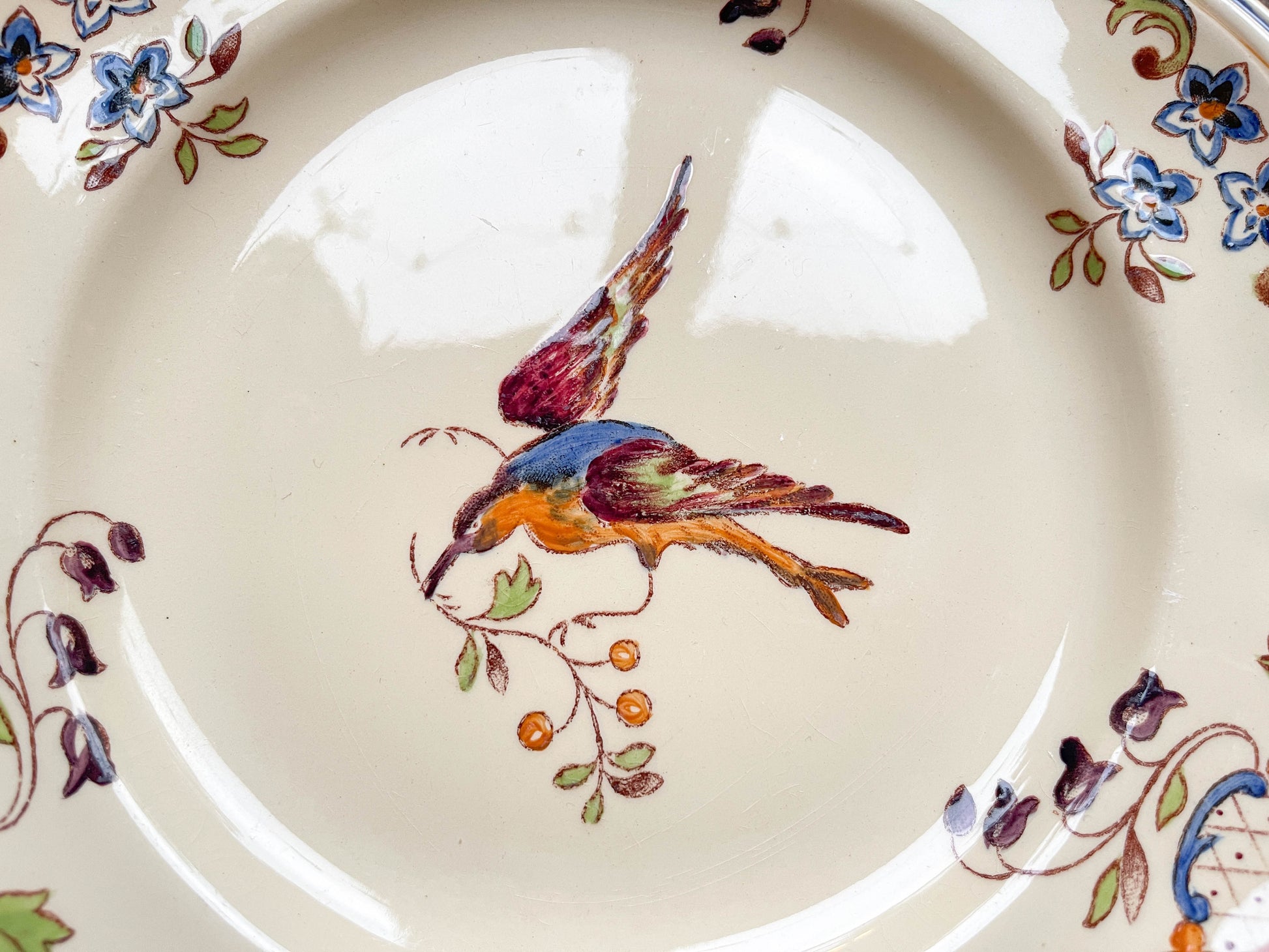 Assiette faïence vintage oiseau Cléry LONGCHAMP 1930