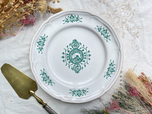 Plat rond vintage GIEN Motton Made in France 1980 décor animalier
