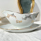 Saucière en porcelaine blanche dorée J&Ciem France 1950 motif fleuri